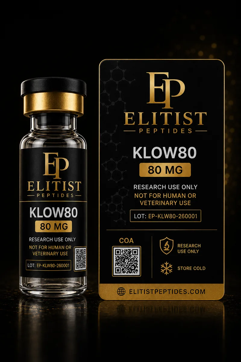 EP-B80 GHK-Cu / BPC-157 / TB-500 / KPV Blend 80 mg vial and carton, black and gold packaging